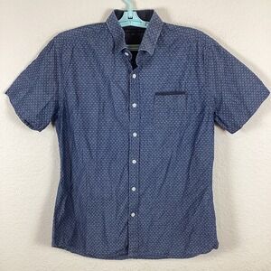 Impatient Wolves Mens Button Up Shirt Sz M Short Sleeve Blue Polka Dot Excellent